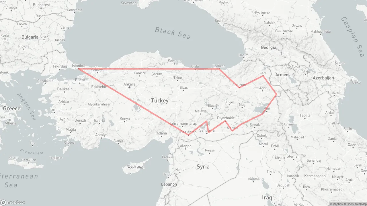 Eastern Turkey Tour map